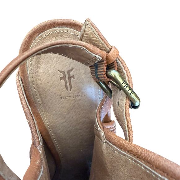 Frye Women's Brown Leather Woven Shield Peep Toe Slingback Heel - Size 10 - Picture 7 of 10